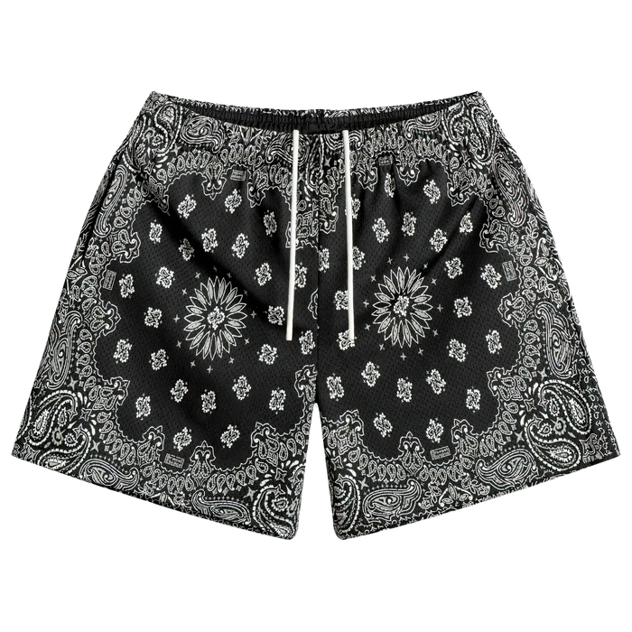 Bravest Studios Screenprinted Paisley Two-Tone Black Shorts