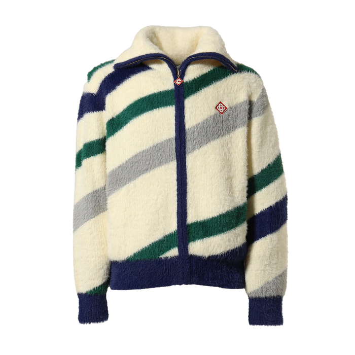 Casablanca Furry Striped Zip Up Sweatshirt - True to Sole - 1